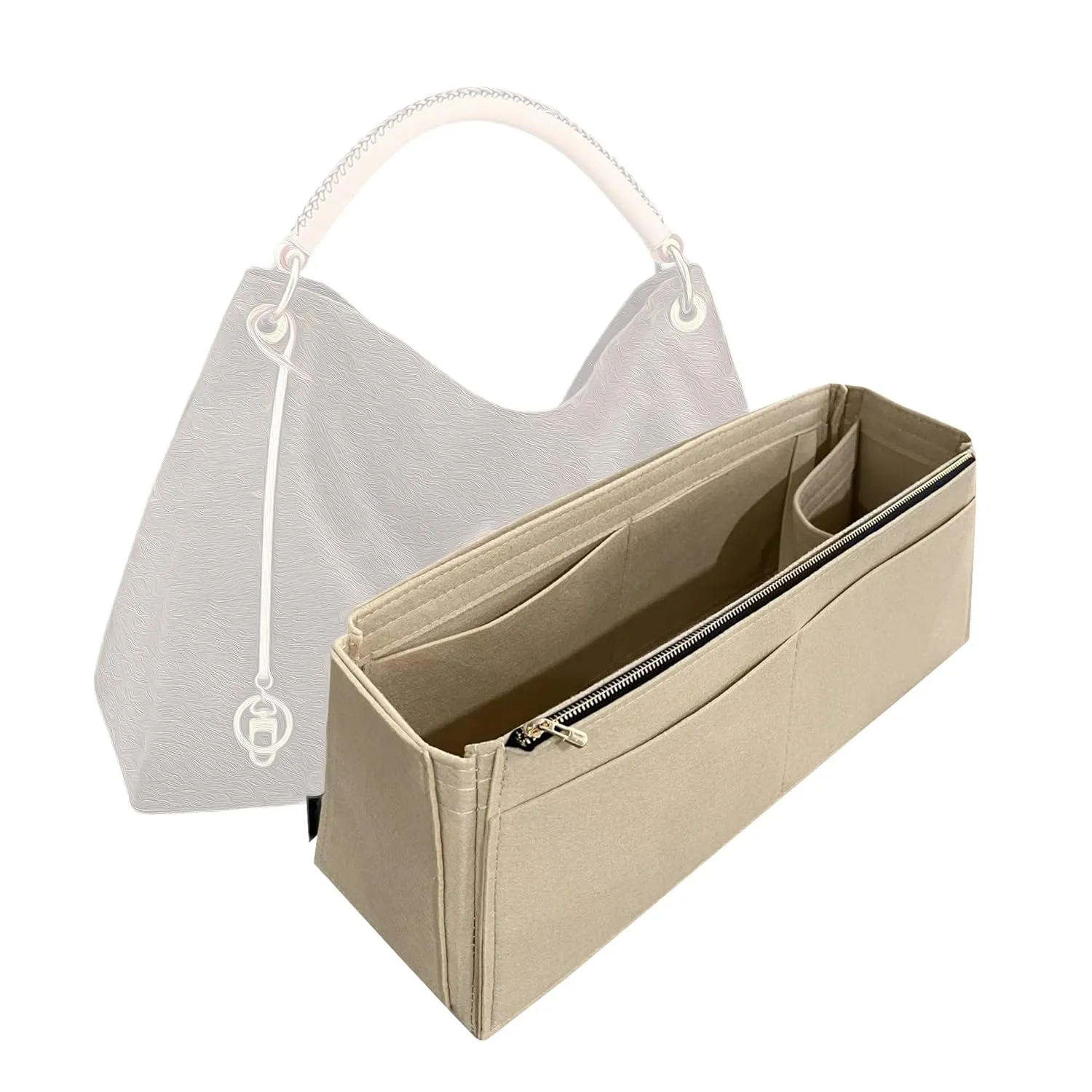 Purse Organizer for Lv Artsy MM Purse Organizer Insert, Artsy GM Organizer, Handmade Snug Sturdy 2mm Felt with Gold Zipper Tapered Shape Perfect Fit (For Artsy MM, Geyser Blue)