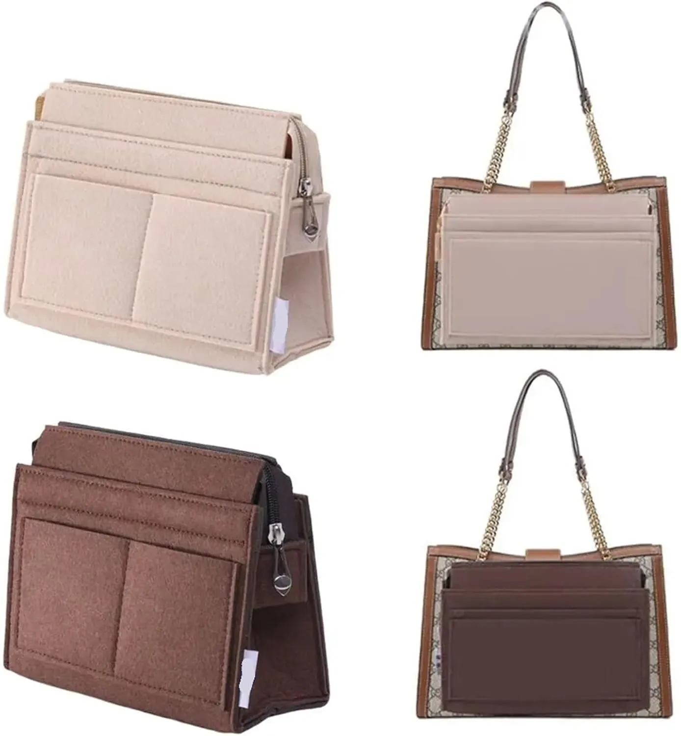 Purse Organizer Insert Purse Organiser Pouch Women's Organizer Handbag Felt Travel Bag Insert Liner(Beige)