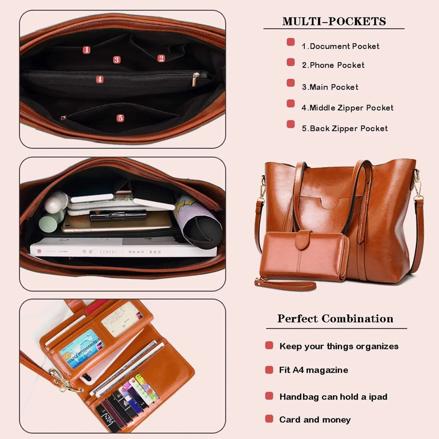 Purses and Handbags for Women Large Shoulder Tote Satchel Purse Work Bags with Matching Wallet