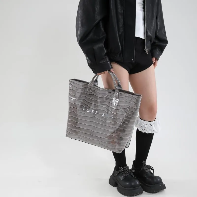 PVC Tote Bag Clear Plastic Tote Bag for Women Letters Print Work Handbag Crocodile Pattern Leather Handbag