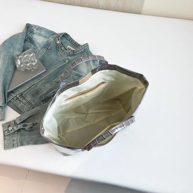 PVC Tote Bag Clear Plastic Tote Bag for Women Letters Print Work Handbag Crocodile Pattern Leather Handbag