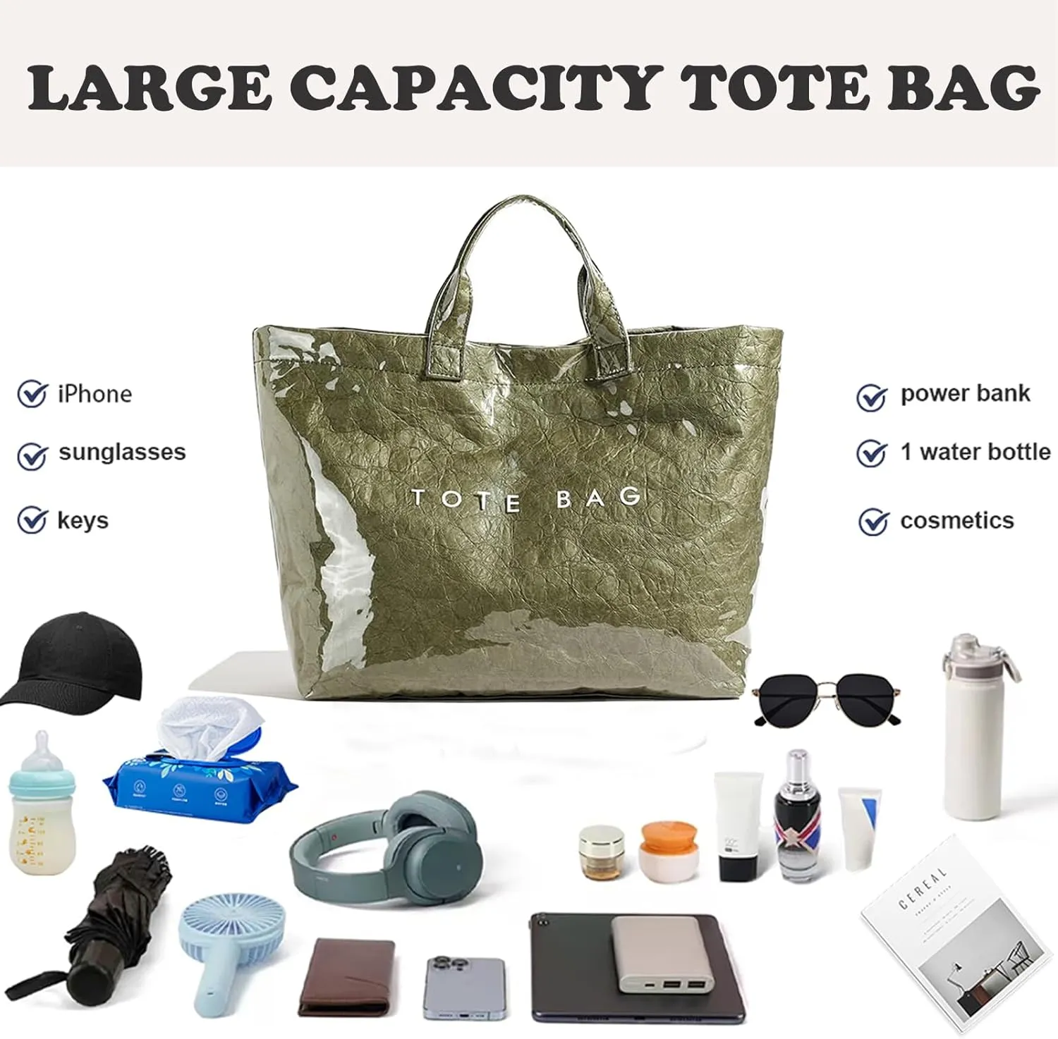 PVC Tote Bag for Women Kraft Paper Large Tote Bag Fashion Paper Bag Trendy Letter Print Tote Bag Top Handle