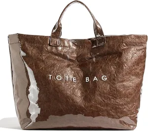 PVC Tote Bag for Women Kraft Paper Large Tote Bag Fashion Paper Bag Trendy Letter Print Tote Bag Top Handle