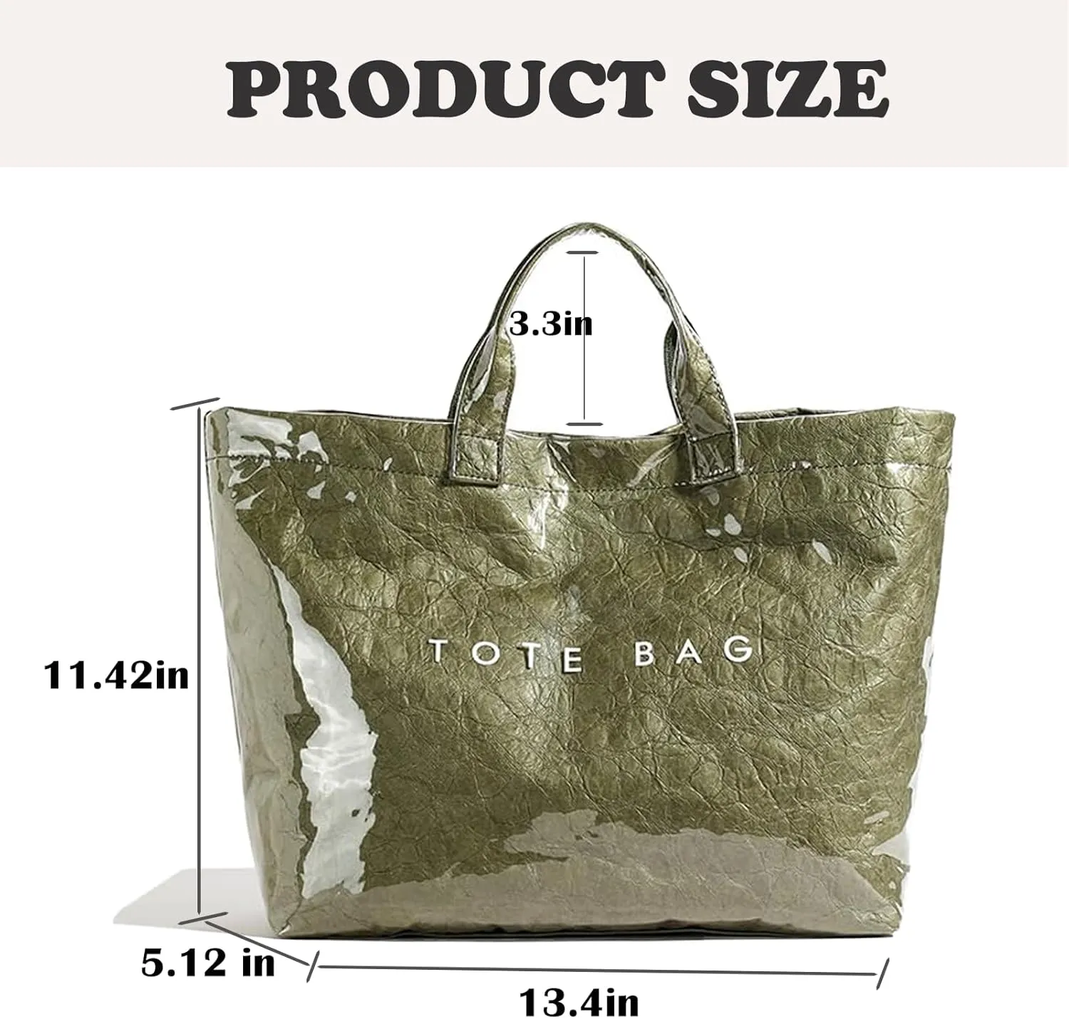 PVC Tote Bag for Women Kraft Paper Large Tote Bag Fashion Paper Bag Trendy Letter Print Tote Bag Top Handle