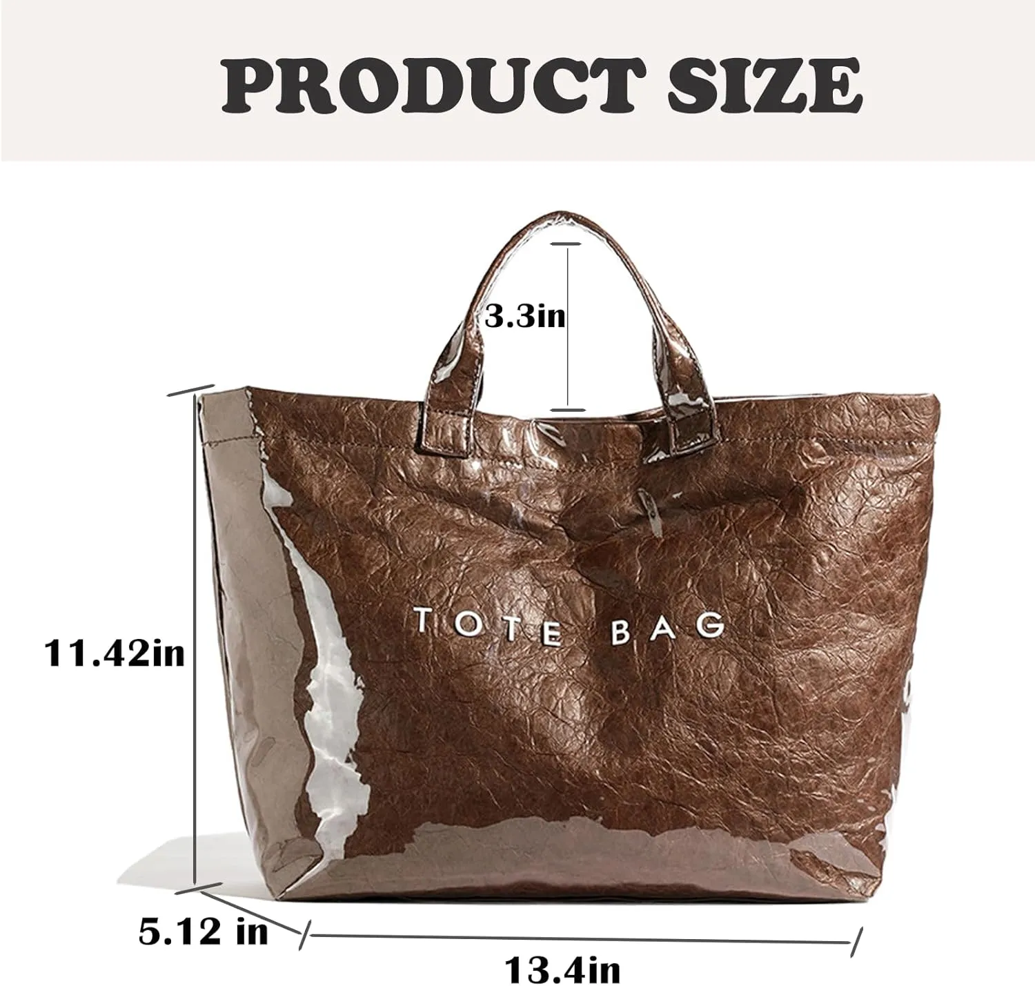PVC Tote Bag for Women Kraft Paper Large Tote Bag Fashion Paper Bag Trendy Letter Print Tote Bag Top Handle