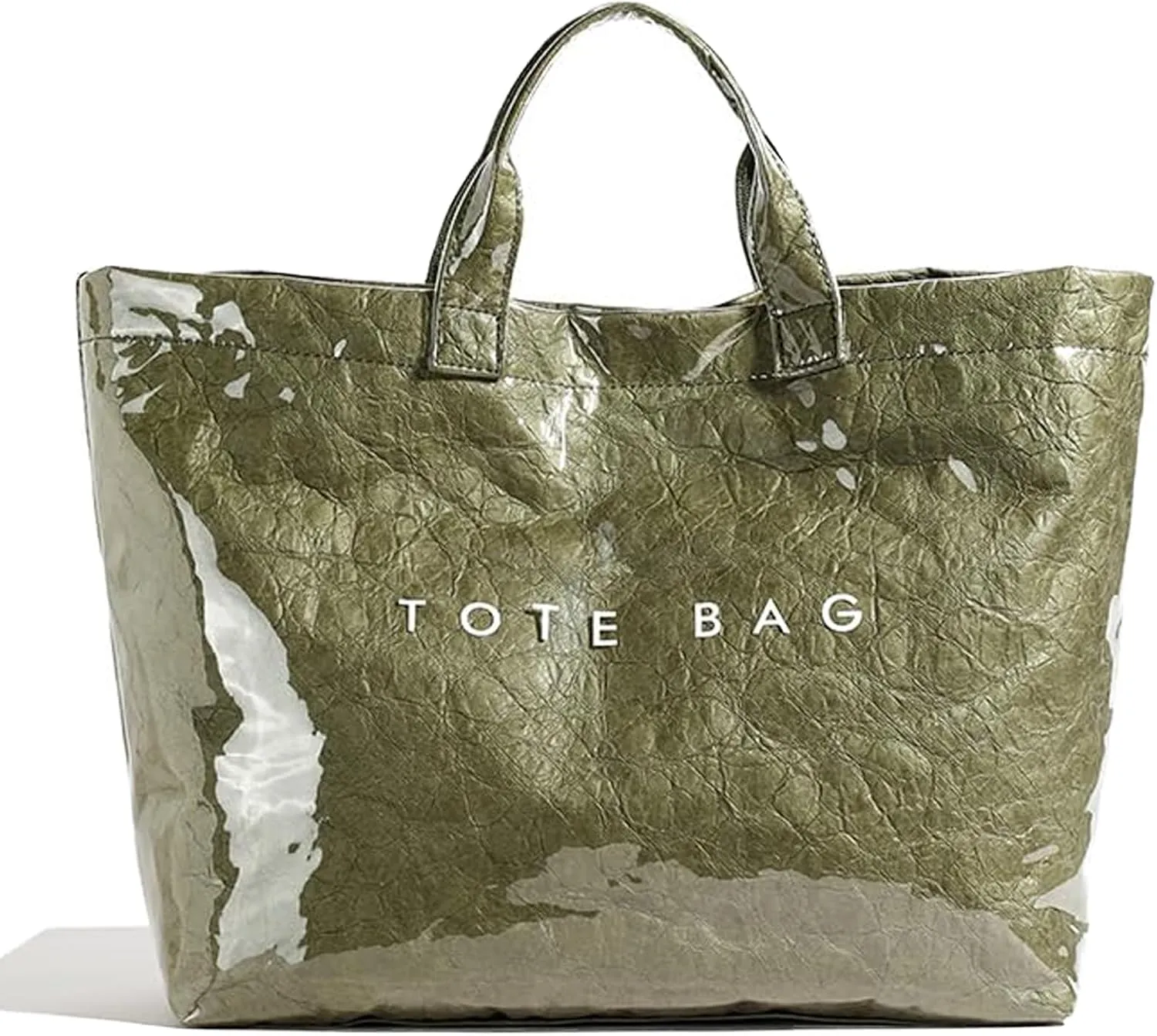 PVC Tote Bag for Women Kraft Paper Large Tote Bag Fashion Paper Bag Trendy Letter Print Tote Bag Top Handle