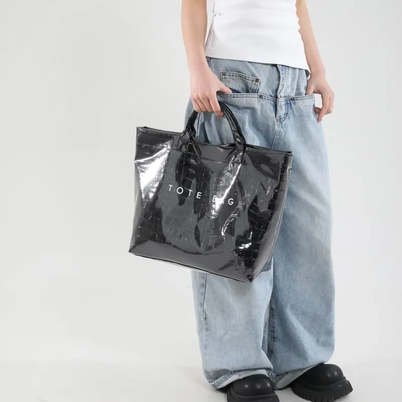 PVC Tote Bag for Women Snake Skin Print Purse Clear Plastic Tote Bag Large Kraft Paper Handbag