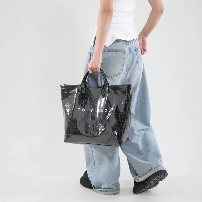 PVC Tote Bag for Women Snake Skin Print Purse Clear Plastic Tote Bag Large Kraft Paper Handbag