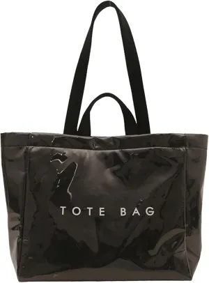 PVC Tote Bag for Women Solid Color Large Letter Print Tote Bag Kraft Paper Clear Plastic Handbag Top Handle Bag