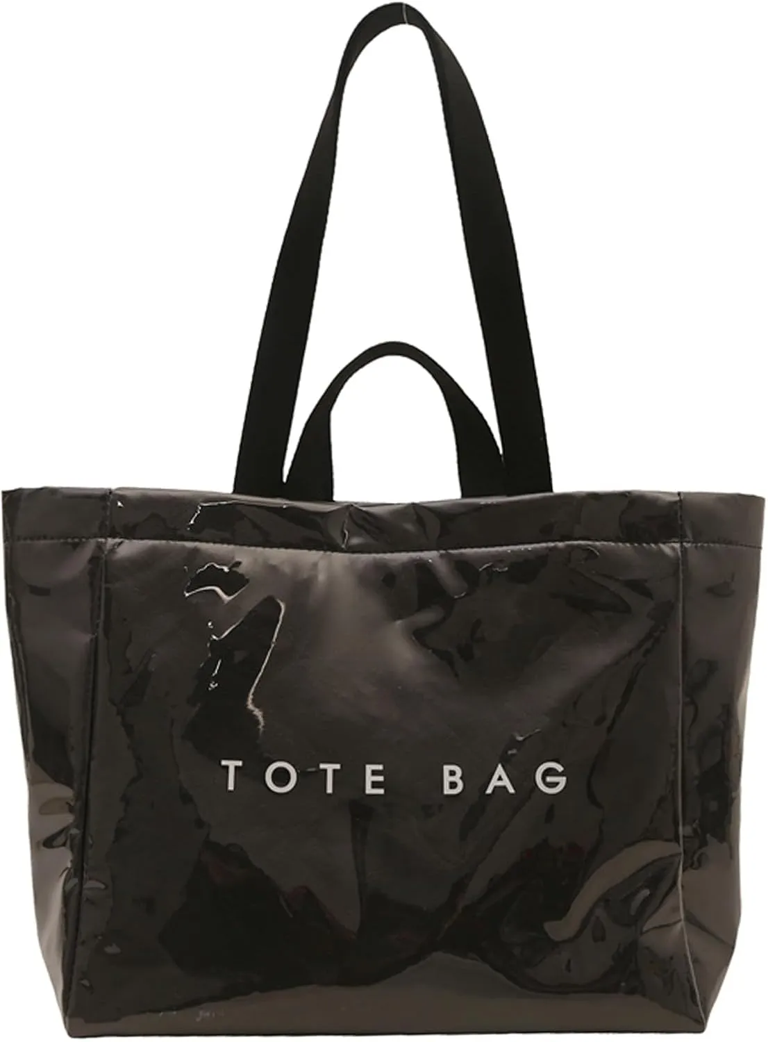 PVC Tote Bag for Women Solid Color Large Letter Print Tote Bag Kraft Paper Clear Plastic Handbag Top Handle Bag