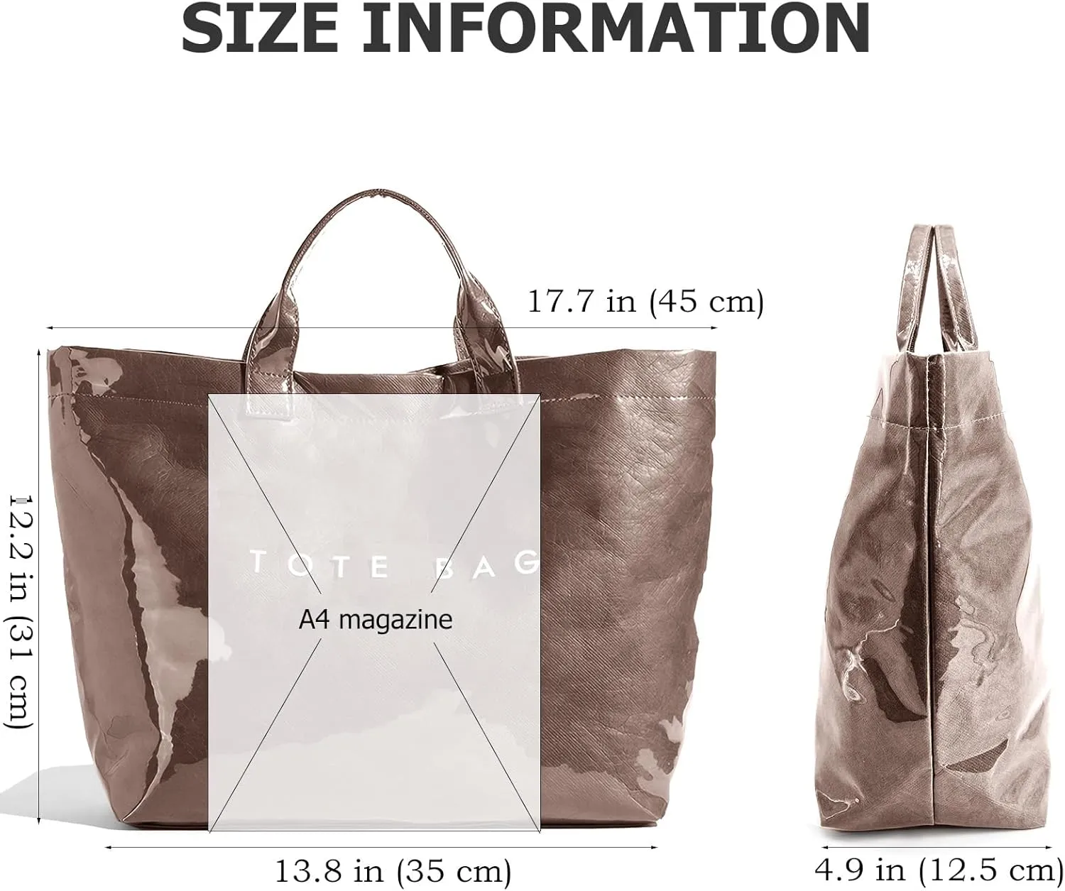 PVC Trendy Tote Bag for Women, Kraft Paper Letter Print Tote Bag Large Work Tote Handbag with Top Handle