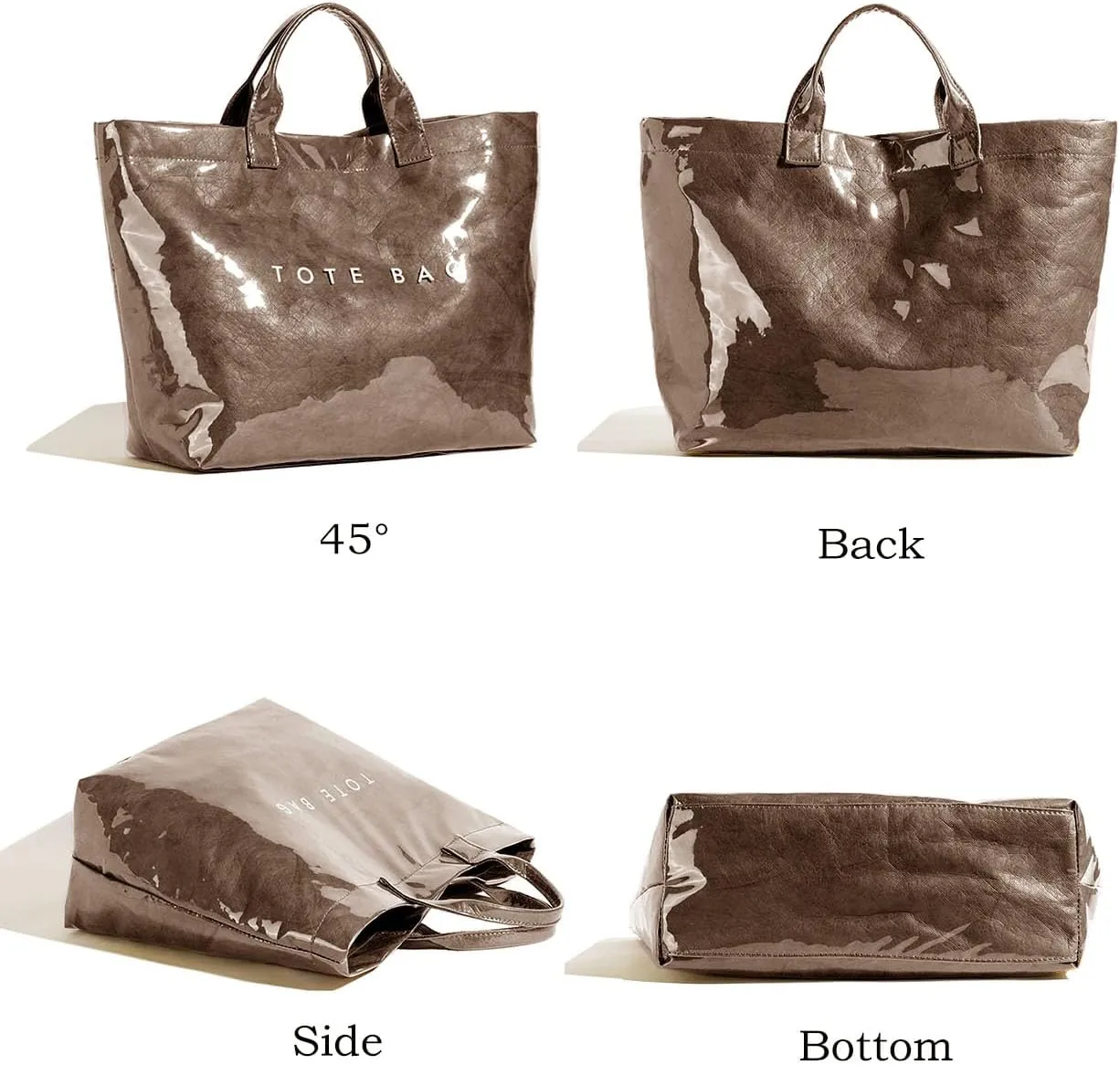 PVC Trendy Tote Bag for Women, Kraft Paper Letter Print Tote Bag Large Work Tote Handbag with Top Handle