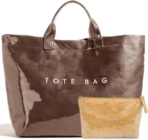 PVC Trendy Tote Bag for Women, Kraft Paper Letter Print Tote Bag Large Work Tote Handbag with Top Handle