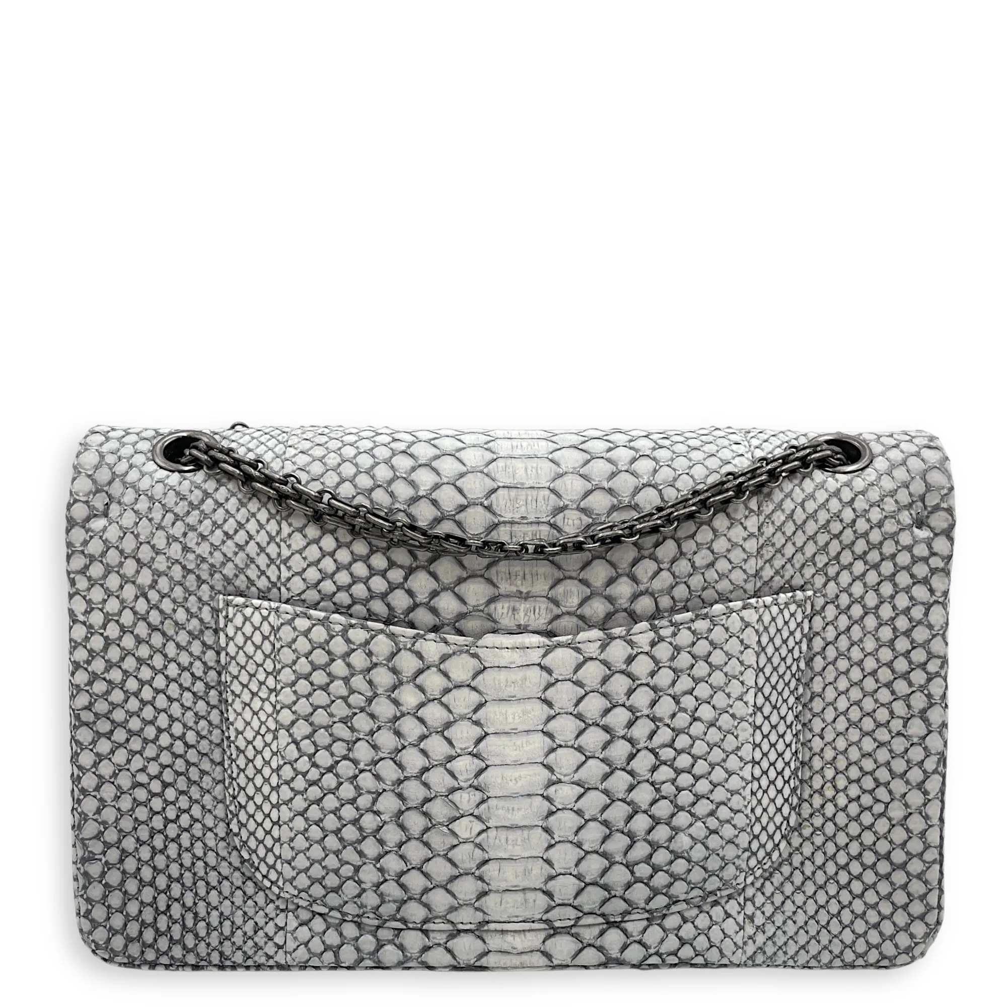 Python 2.55 Reissue Flap Grey Crossbody Bag in Python Embossed Calfskin, Ruthenium hardware