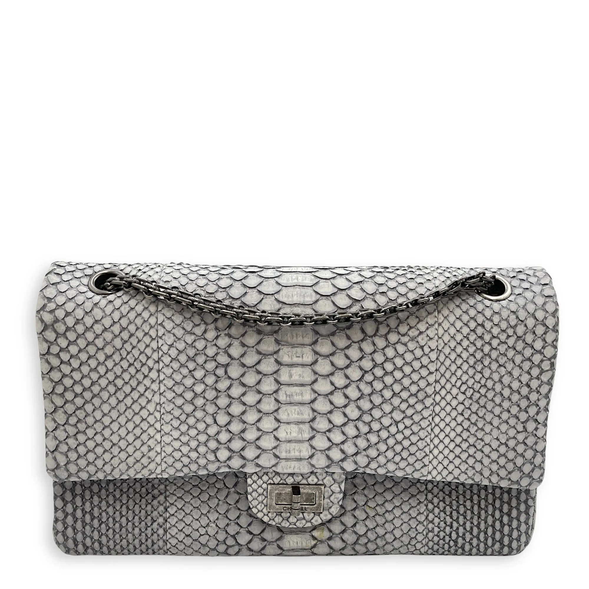 Python 2.55 Reissue Flap Grey Crossbody Bag in Python Embossed Calfskin, Ruthenium hardware