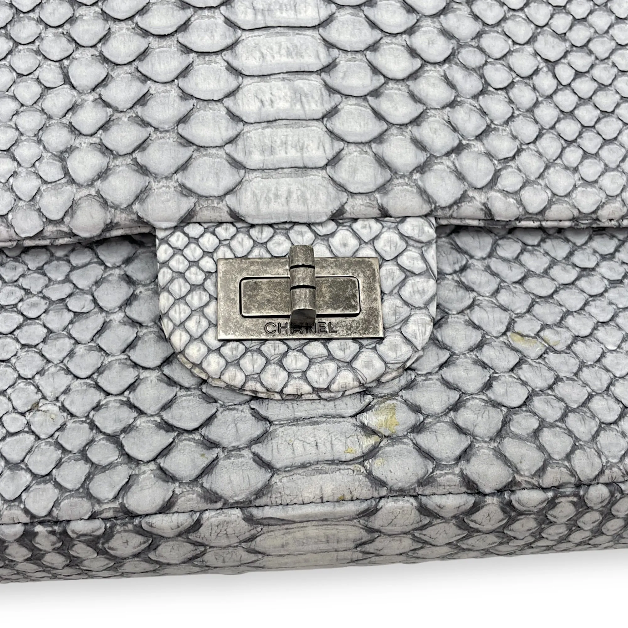 Python 2.55 Reissue Flap Grey Crossbody Bag in Python Embossed Calfskin, Ruthenium hardware