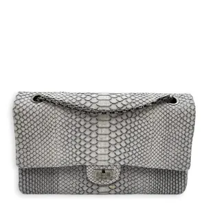 Python 2.55 Reissue Flap Grey Crossbody Bag in Python Embossed Calfskin, Ruthenium hardware