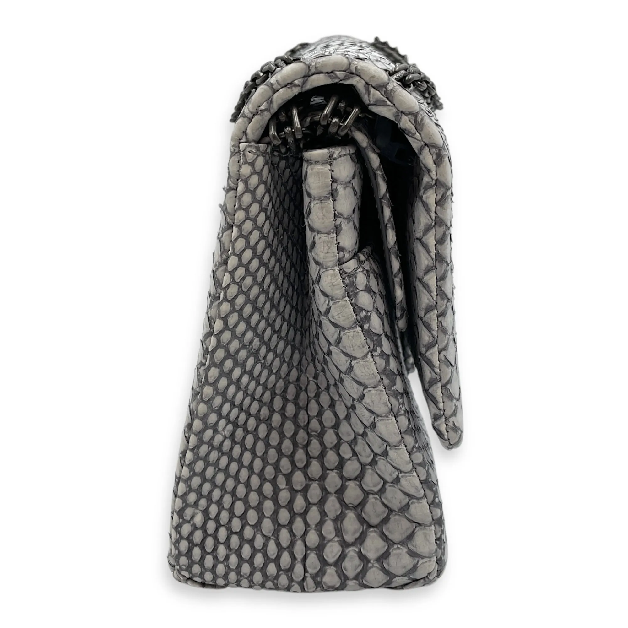 Python 2.55 Reissue Flap Grey Crossbody Bag in Python Embossed Calfskin, Ruthenium hardware