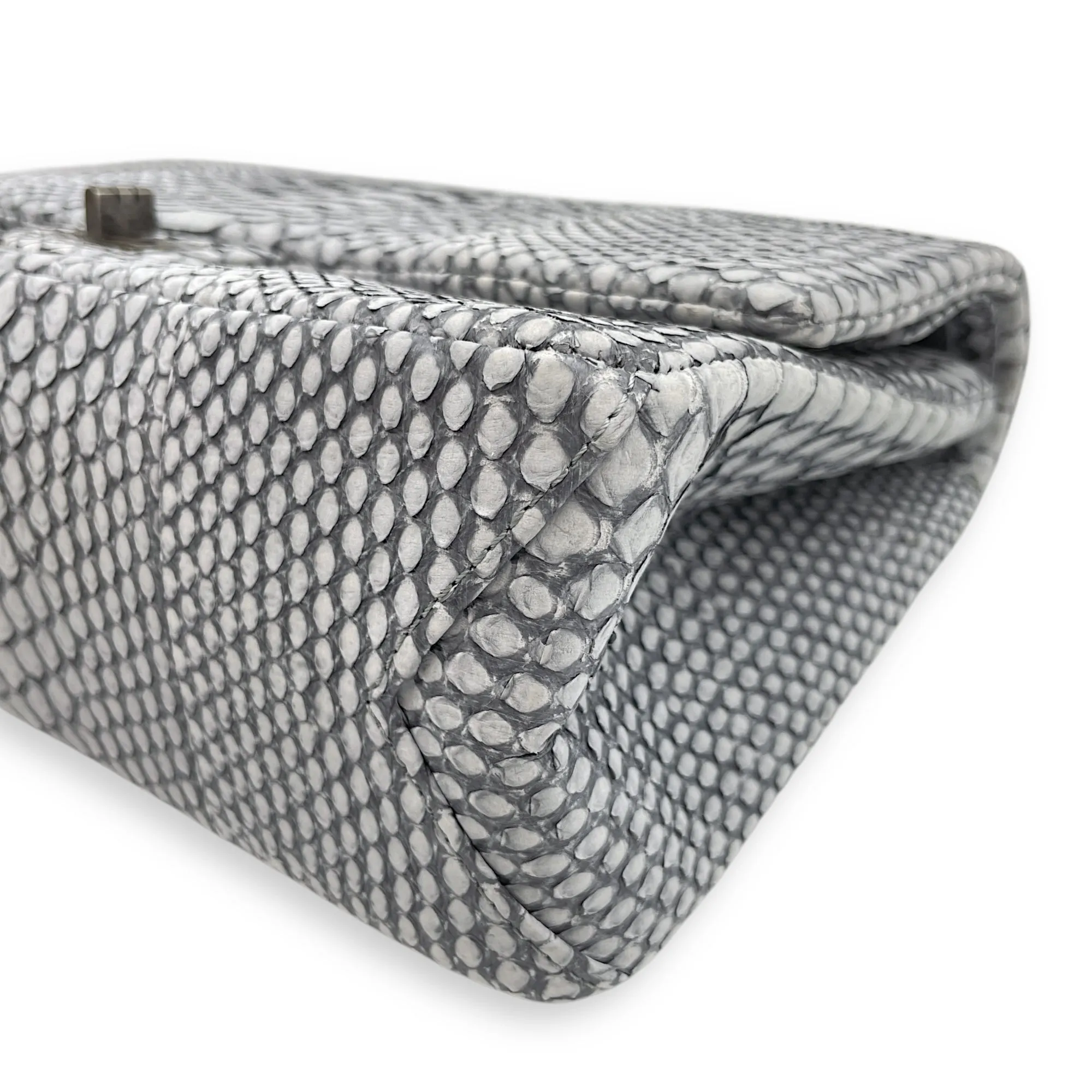 Python 2.55 Reissue Flap Grey Crossbody Bag in Python Embossed Calfskin, Ruthenium hardware