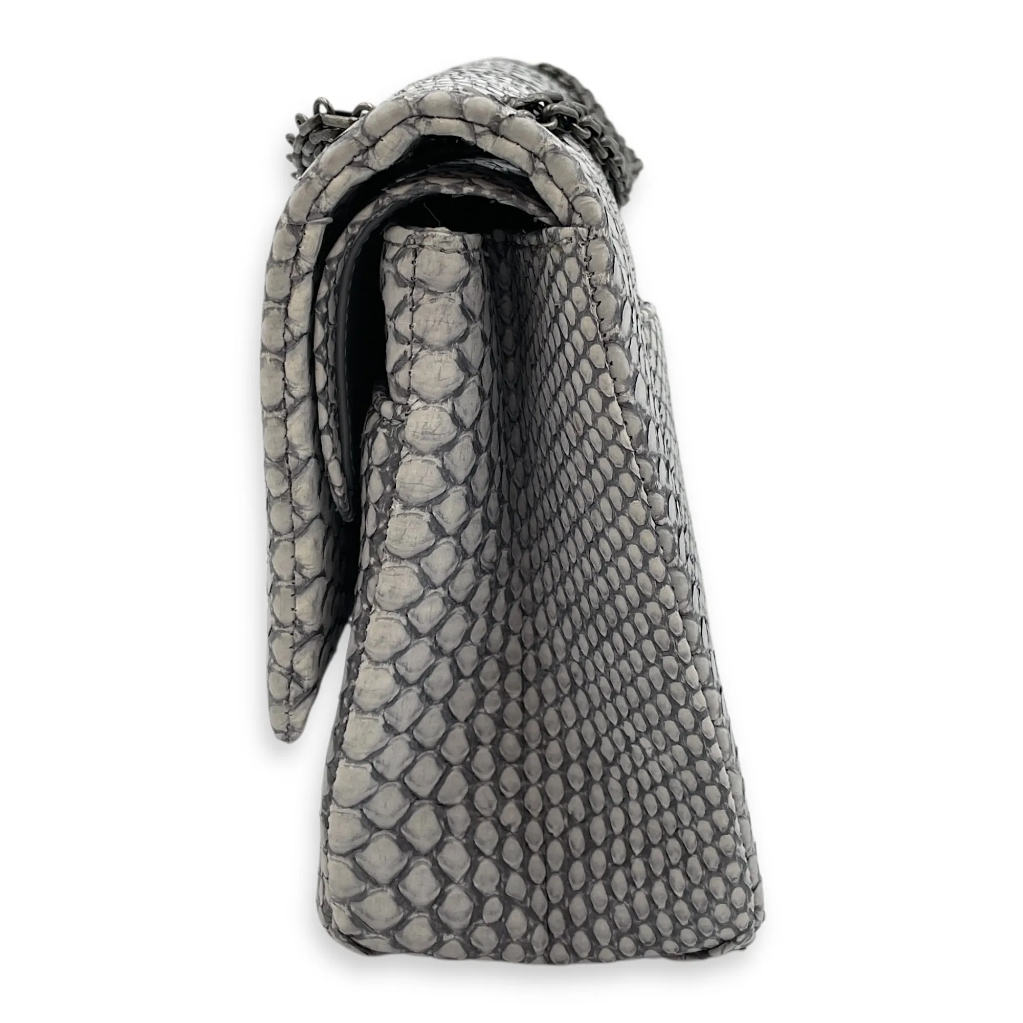 Python 2.55 Reissue Flap Grey Crossbody Bag in Python Embossed Calfskin, Ruthenium hardware