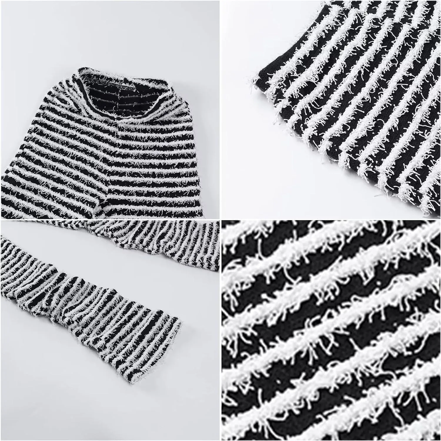 qfmqkpi Women Fuzzy Pants Striped Black and White Fringe Stacked Leggings Knitted Sweatpants