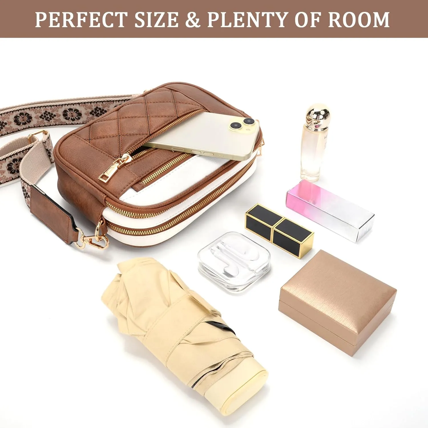 Quilted Crossbody Bags For Women With Wide Strap Vegan Leather Designer Shoulder Handbags Small Purse
