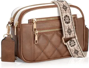 Quilted Crossbody Bags For Women With Wide Strap Vegan Leather Designer Shoulder Handbags Small Purse