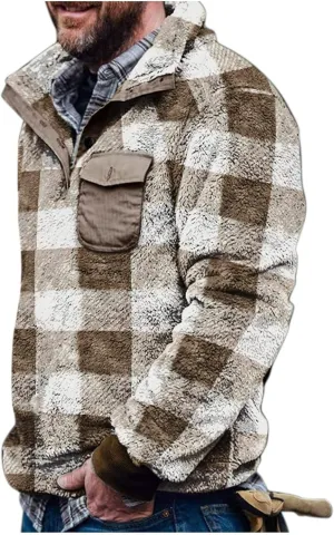 Quilted Lined Flannel Shirt Jacket for Men Hooded Zipper Pocket Long Sleeve Shirt Patchwork Flannel Shirt for Men