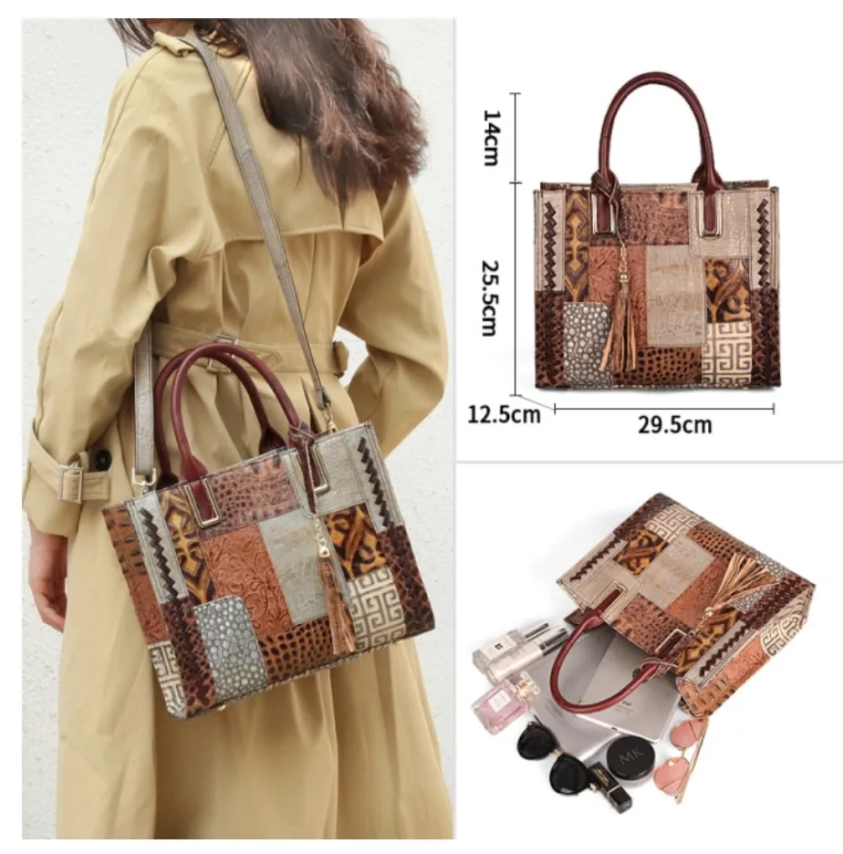 "Arna Lisa" Collection - Legend Genuine Leather Luxury Handbags Women Designer Hand Bag Female Retro Patchwork Totes Crocodile Shoulder/Crossbody Bags