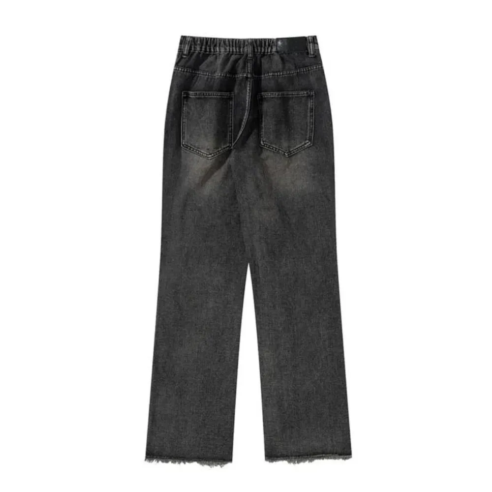 "Retro Flame Patchwork Straight Fading" Jeans