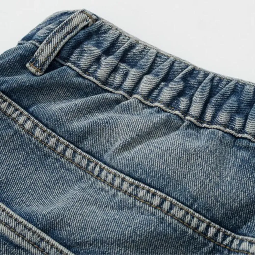 "Retro Flame Patchwork Straight Fading" Jeans
