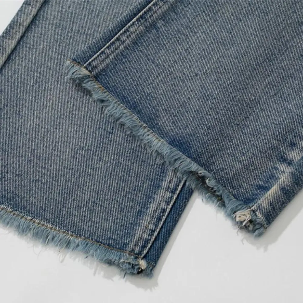 "Retro Flame Patchwork Straight Fading" Jeans