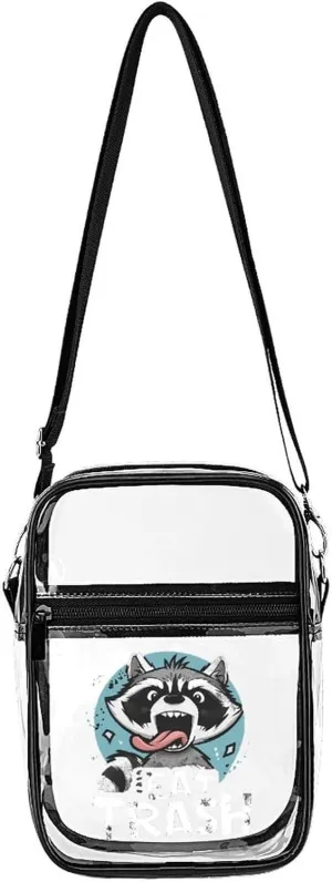 Raccoon Eat Trash Cute Crossbody Purses Unisex Transparent Shoulder Bag Adjustable Strap Handbag