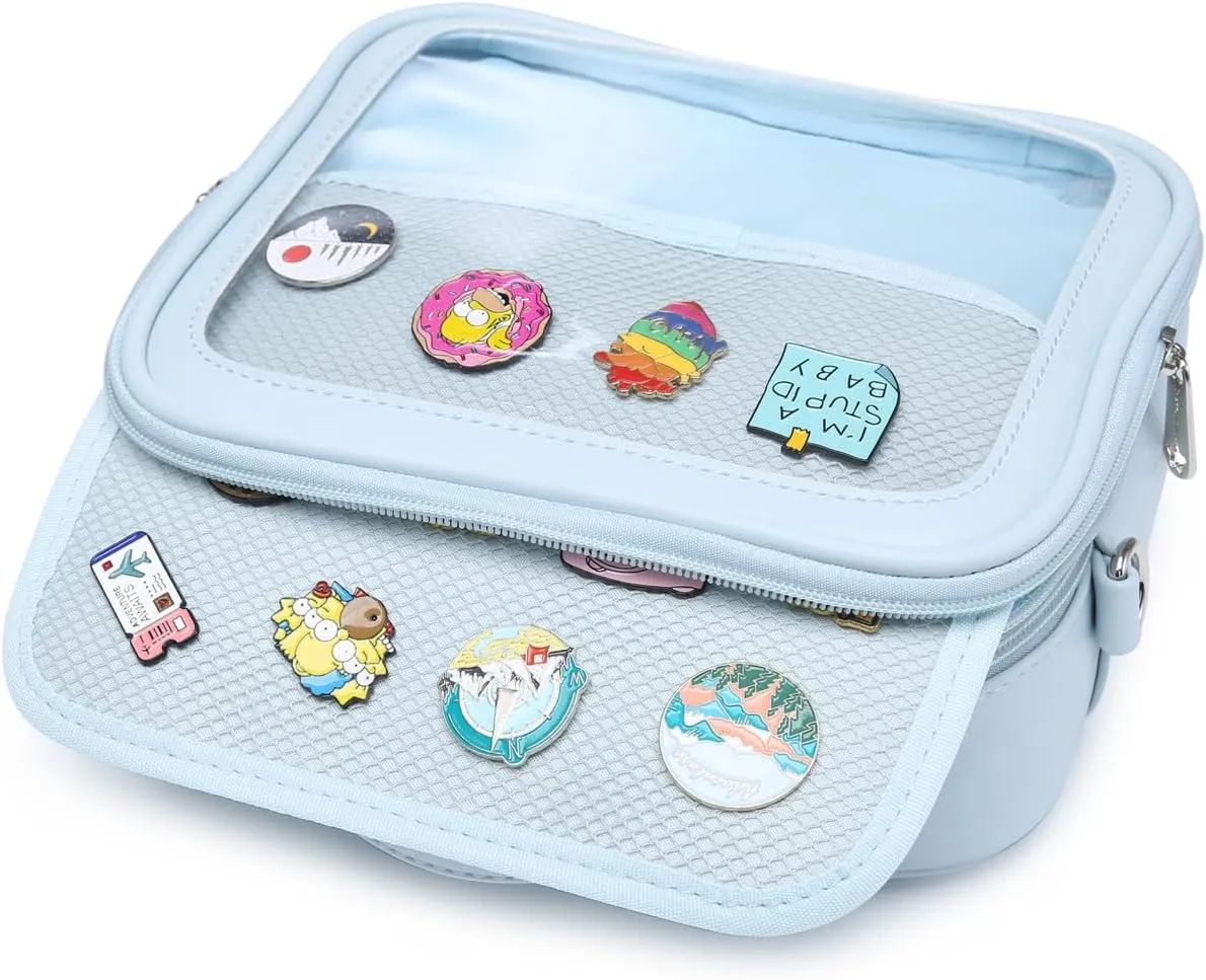 RAINBOW SMILE Ita Bag - Kawaii Crossbody Purse with Clear Shoulder Strap and Pin Display