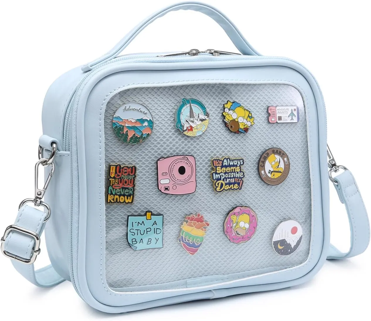 RAINBOW SMILE Ita Bag - Kawaii Crossbody Purse with Clear Shoulder Strap and Pin Display