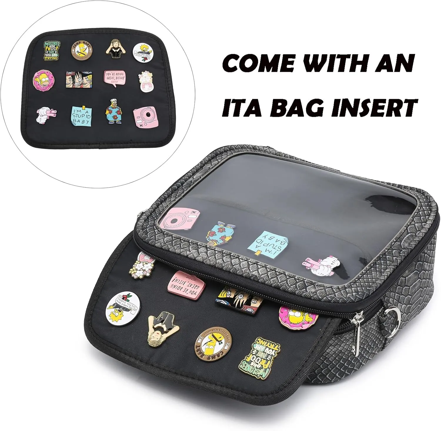 RAINBOW SMILE Ita Bag - Kawaii Crossbody Purse with Clear Shoulder Strap and Pin Display
