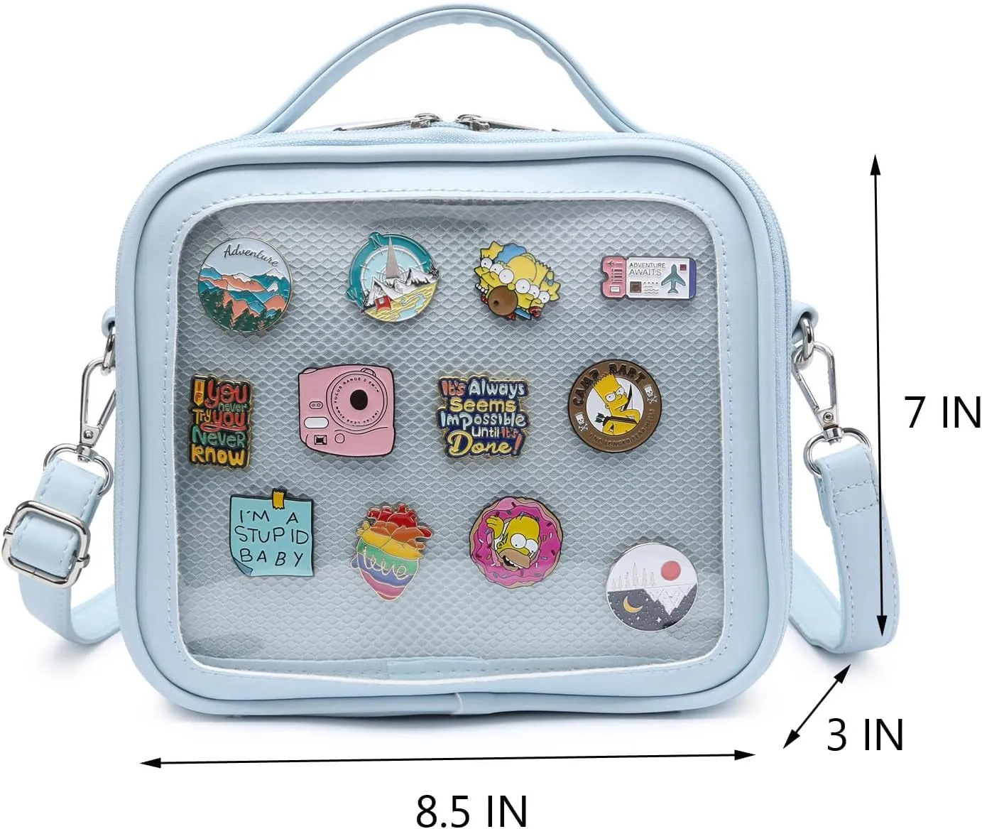 RAINBOW SMILE Ita Bag - Kawaii Crossbody Purse with Clear Shoulder Strap and Pin Display