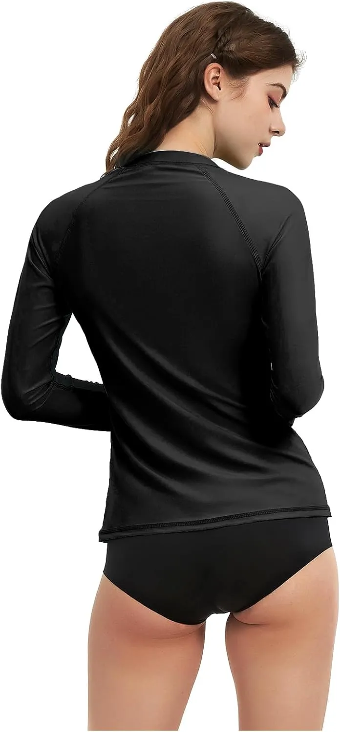 Rash Guard for Women, UPF 50  Long Sleeve Zip Front UV Sun Protection Jacket Swim Shirt for Women Swimwear