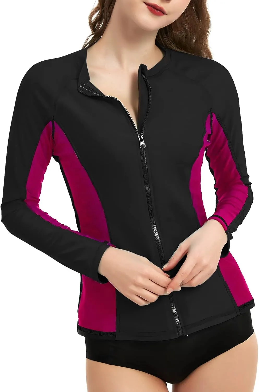 Rash Guard for Women, UPF 50  Long Sleeve Zip Front UV Sun Protection Jacket Swim Shirt for Women Swimwear