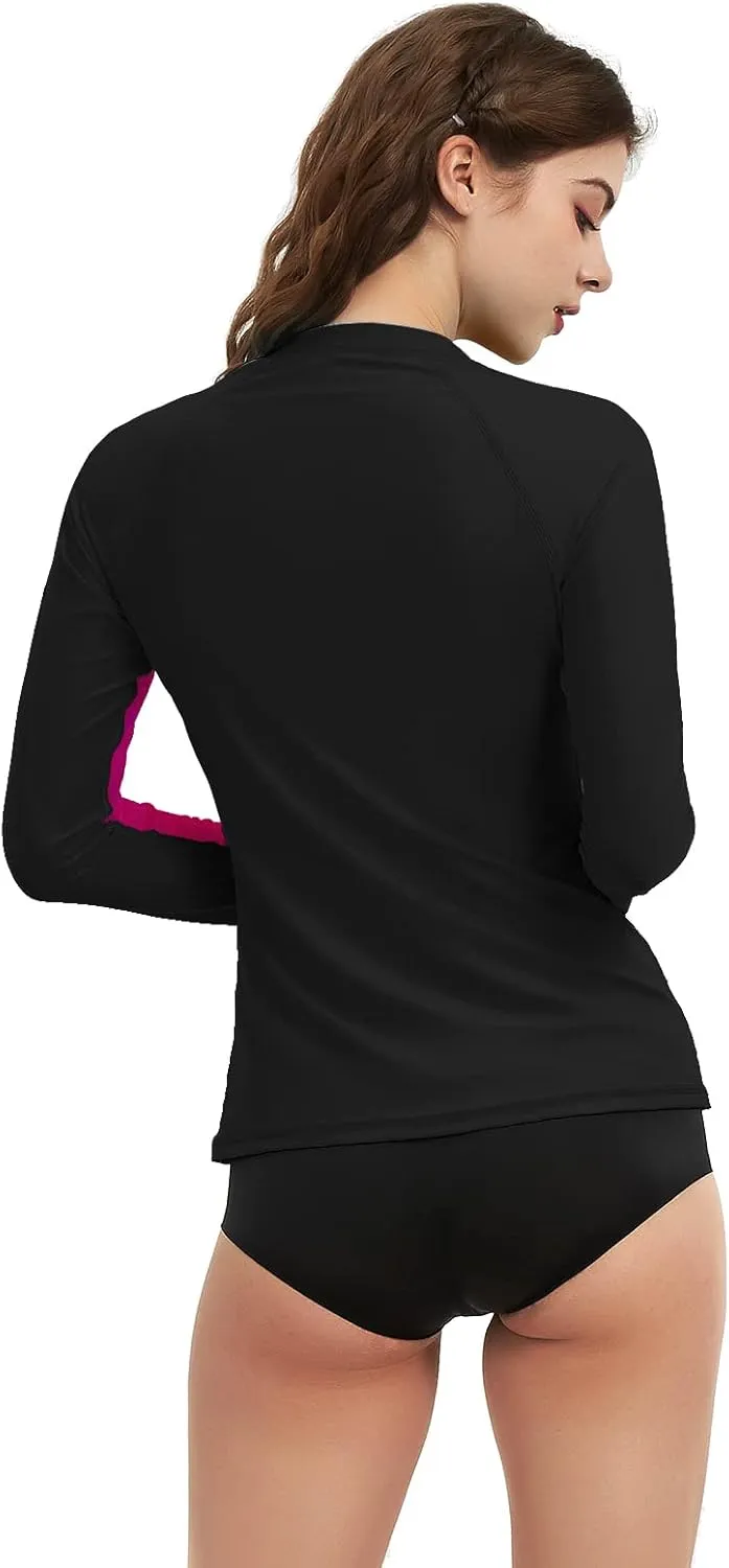 Rash Guard for Women, UPF 50  Long Sleeve Zip Front UV Sun Protection Jacket Swim Shirt for Women Swimwear