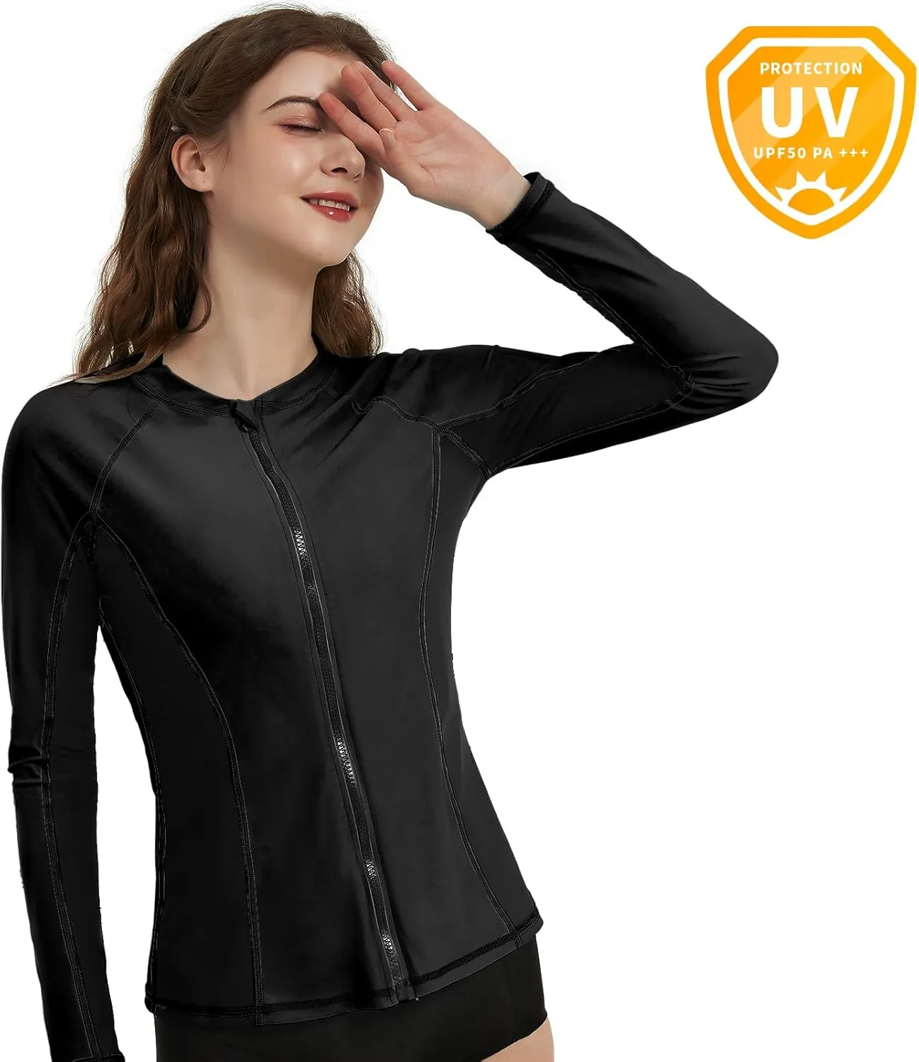 Rash Guard for Women, UPF 50  Long Sleeve Zip Front UV Sun Protection Jacket Swim Shirt for Women Swimwear