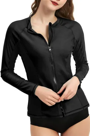 Rash Guard for Women, UPF 50  Long Sleeve Zip Front UV Sun Protection Jacket Swim Shirt for Women Swimwear