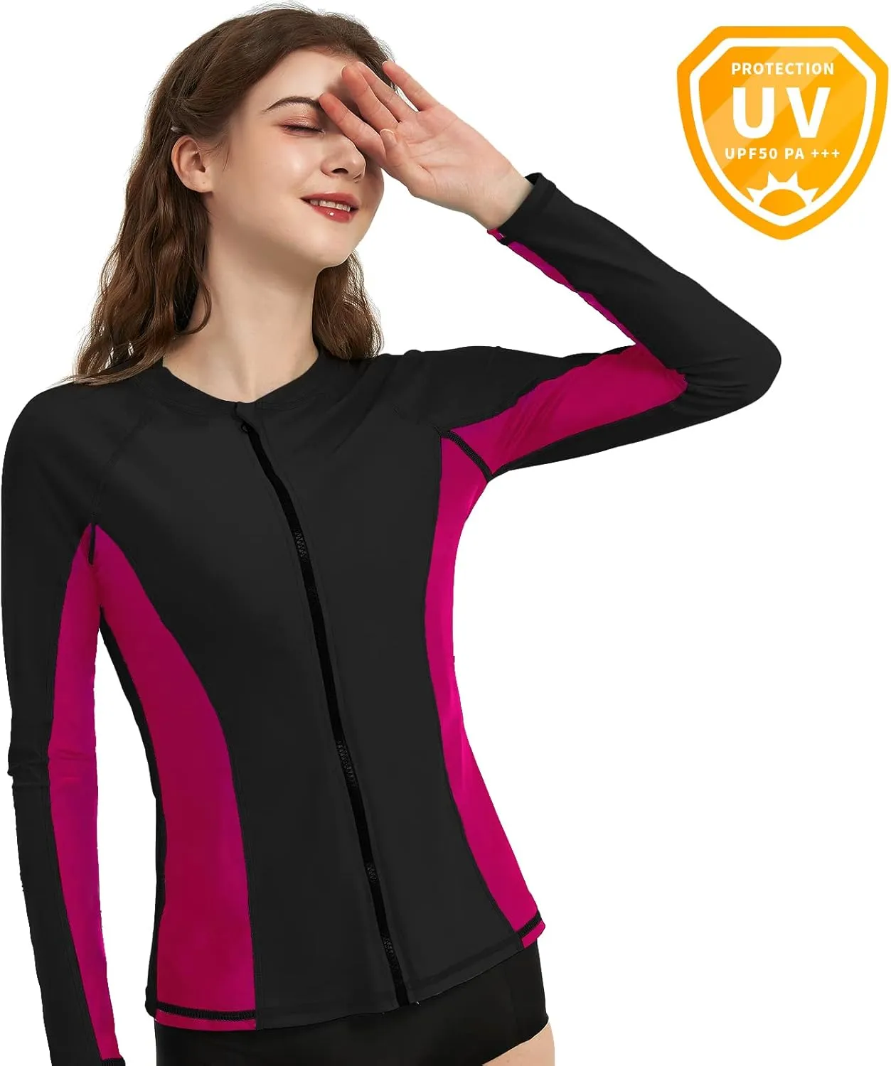 Rash Guard for Women, UPF 50  Long Sleeve Zip Front UV Sun Protection Jacket Swim Shirt for Women Swimwear