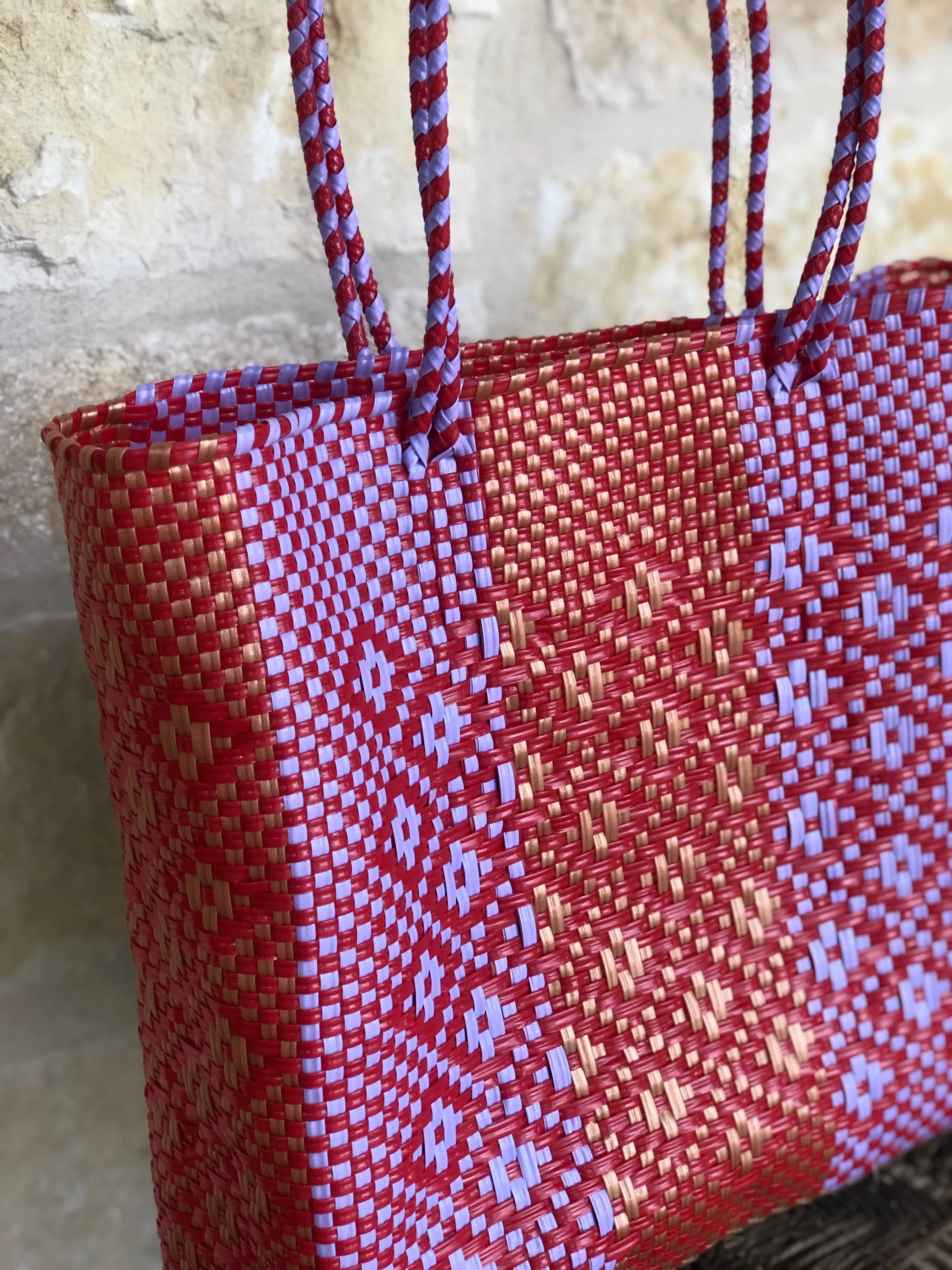 Red, Gold and Lavender Woven Tote