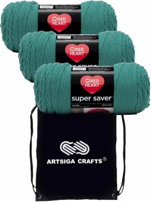 Red Heart Super Saver Jade E300-3862 (3-Skeins - Same Dye Lot) Worsted Medium #4 Acrylic Yarn for Crocheting and Knitting with Project Bag