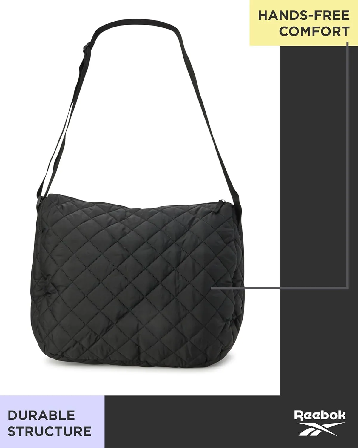 Reebok Women's Crossbody Bag - Stylish Lightweight Nylon Quilted and Non-Quilted Everyday Sling Bags for Women