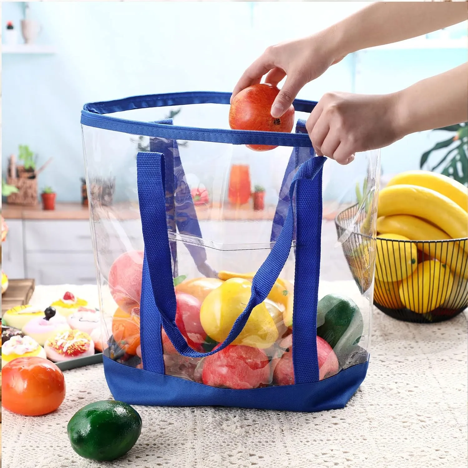 Reginary 8 Pieces Clear Tote Bags Shoulder Handbag Security Approved See Through Bag with Zipper Closure for Travel Work