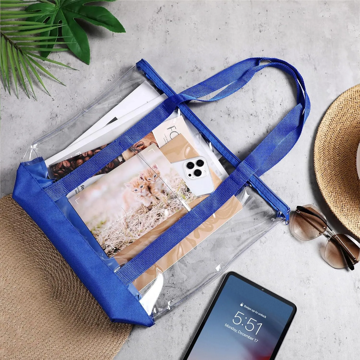 Reginary 8 Pieces Clear Tote Bags Shoulder Handbag Security Approved See Through Bag with Zipper Closure for Travel Work