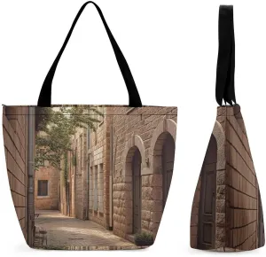 Reusable Shopping Bags for Women Large Grocery Bags Travel Tote Bags Architecture Streets Houses Shoulder Bag for Work