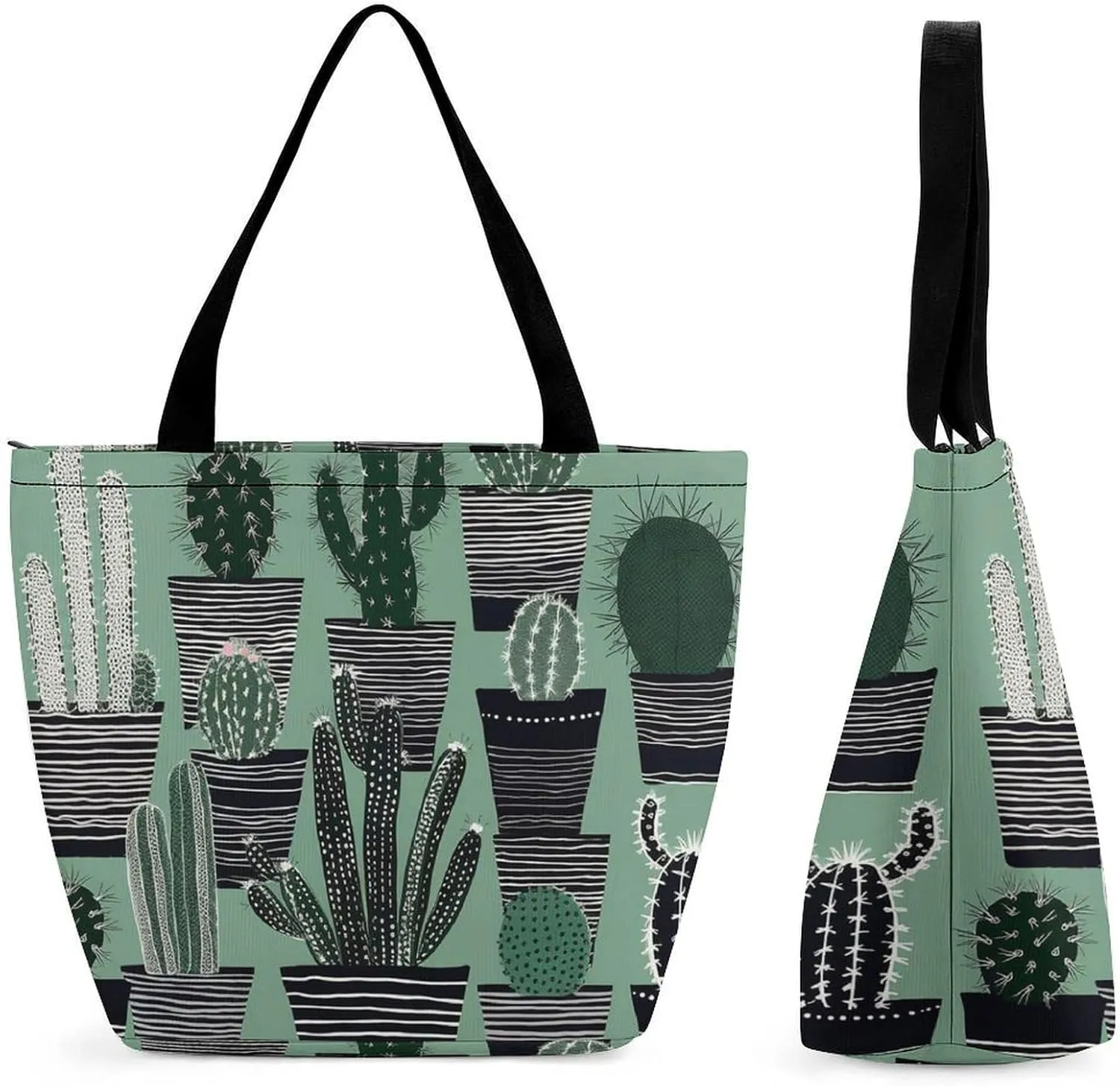 Reusable Shopping Bags for Women Large Grocery Bags Travel Tote Bags Cartoon Cactus Shoulder Bag for Work